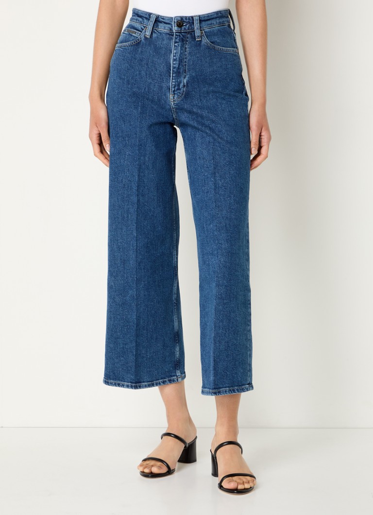 Pantaloni scurți din denim cu talie înaltă Calvin Klein, cu croi larg, spălare medie