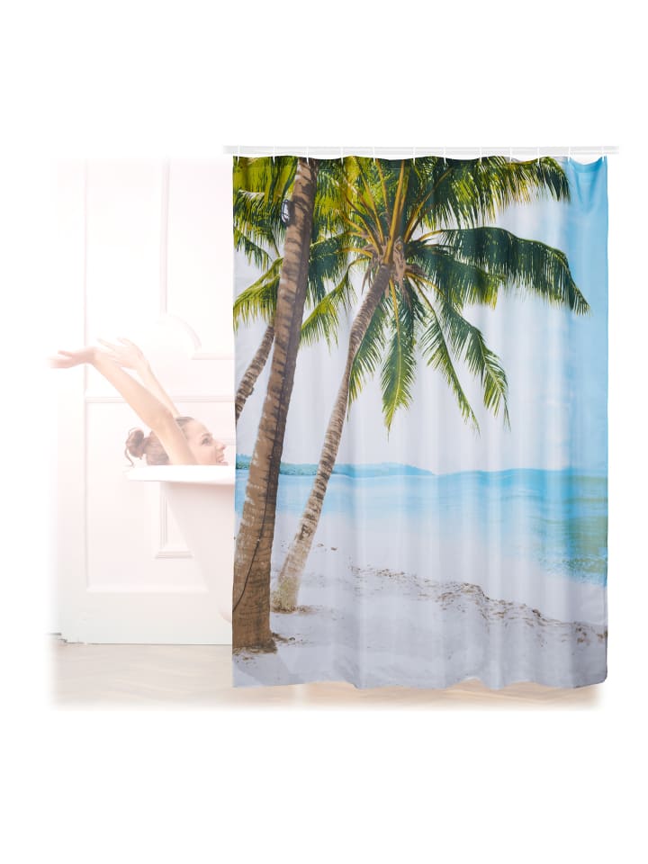 relaxdays Duschvorhang Strand in Bunt - (L)180 x (B)180 cm günstig kaufen onesize
