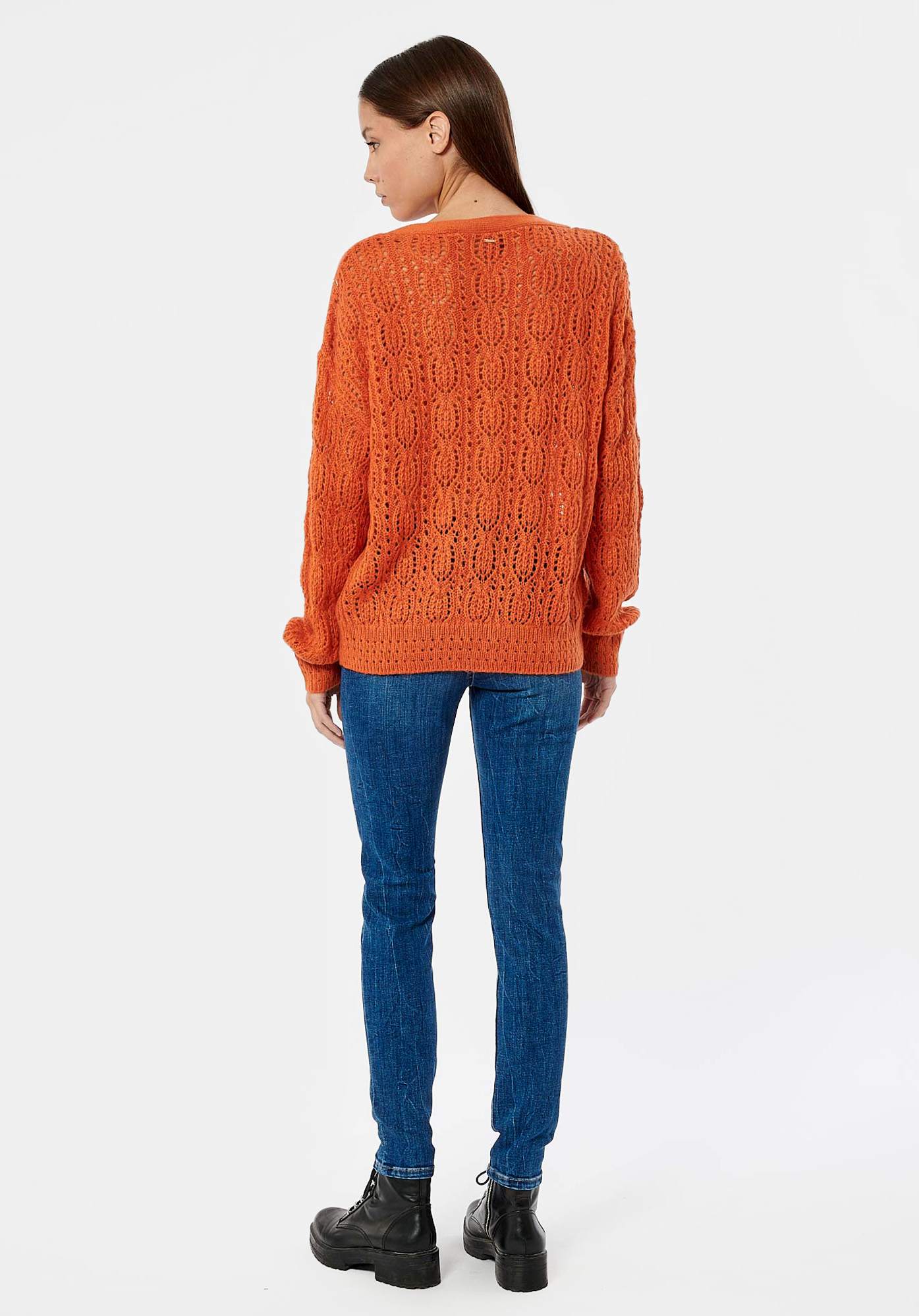 LOUIZ  Pull orange ajouré femme