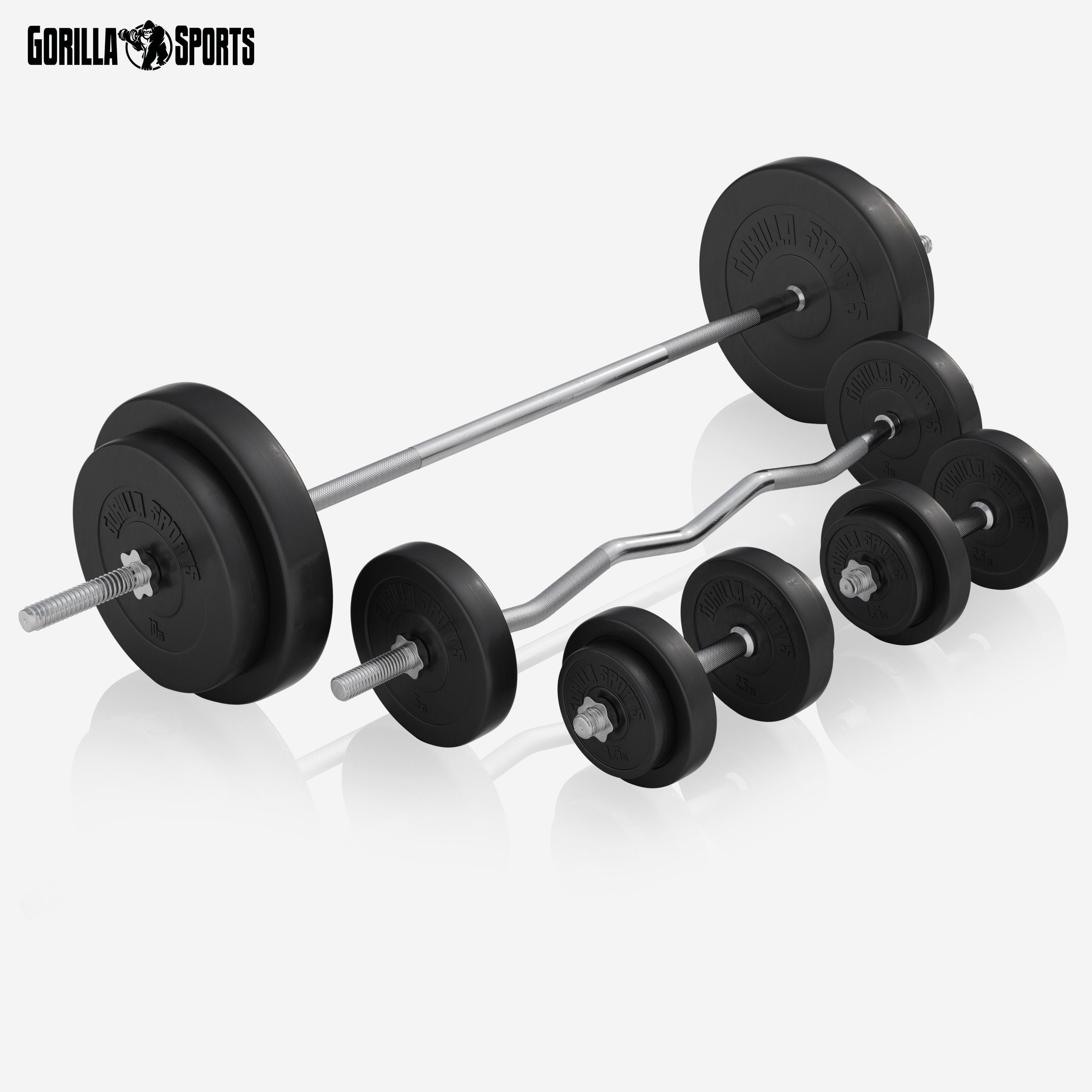 GORILLA SPORTS Kraftstation inkl. Hantelset 100kg, Latzug, Weiß/Schwarz - Multifunktion Hantelbank