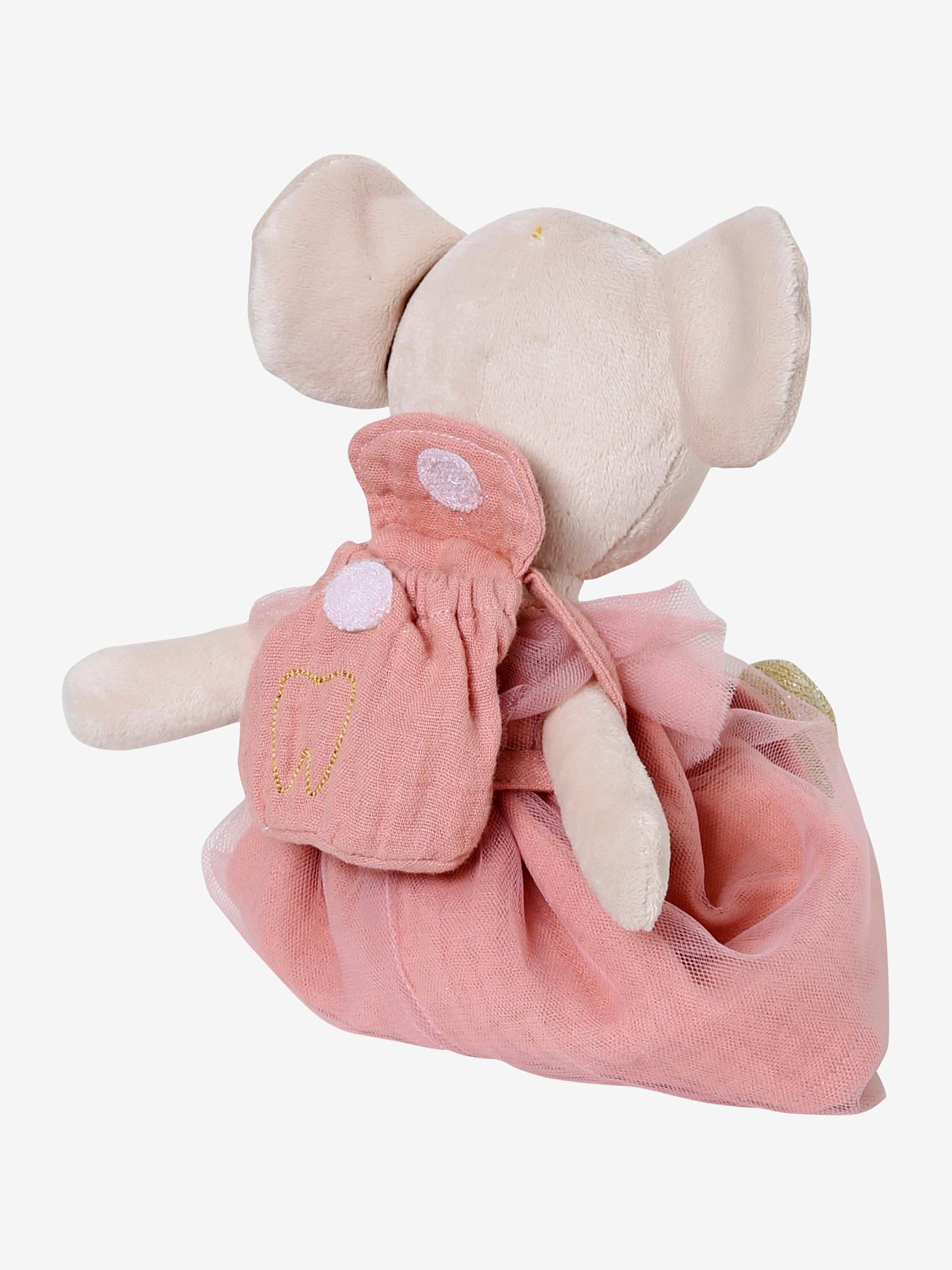 Poupée souris et son sac à dos pour dent de lait blanc