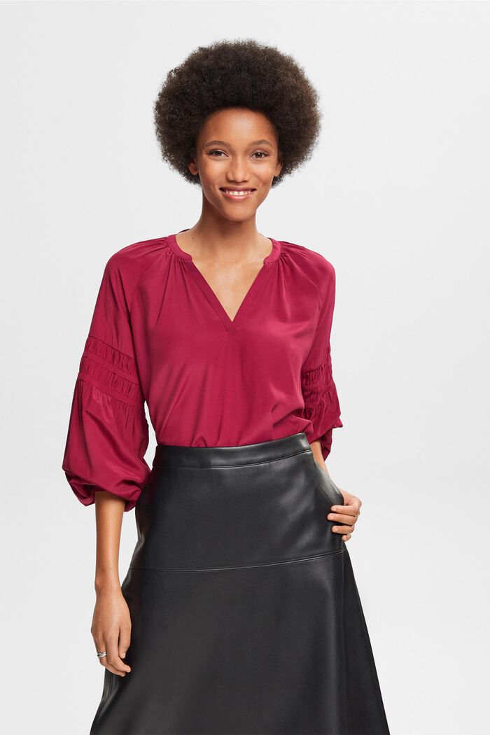 Bluse mit Smok-Details, LENZING™ ECOVERO™