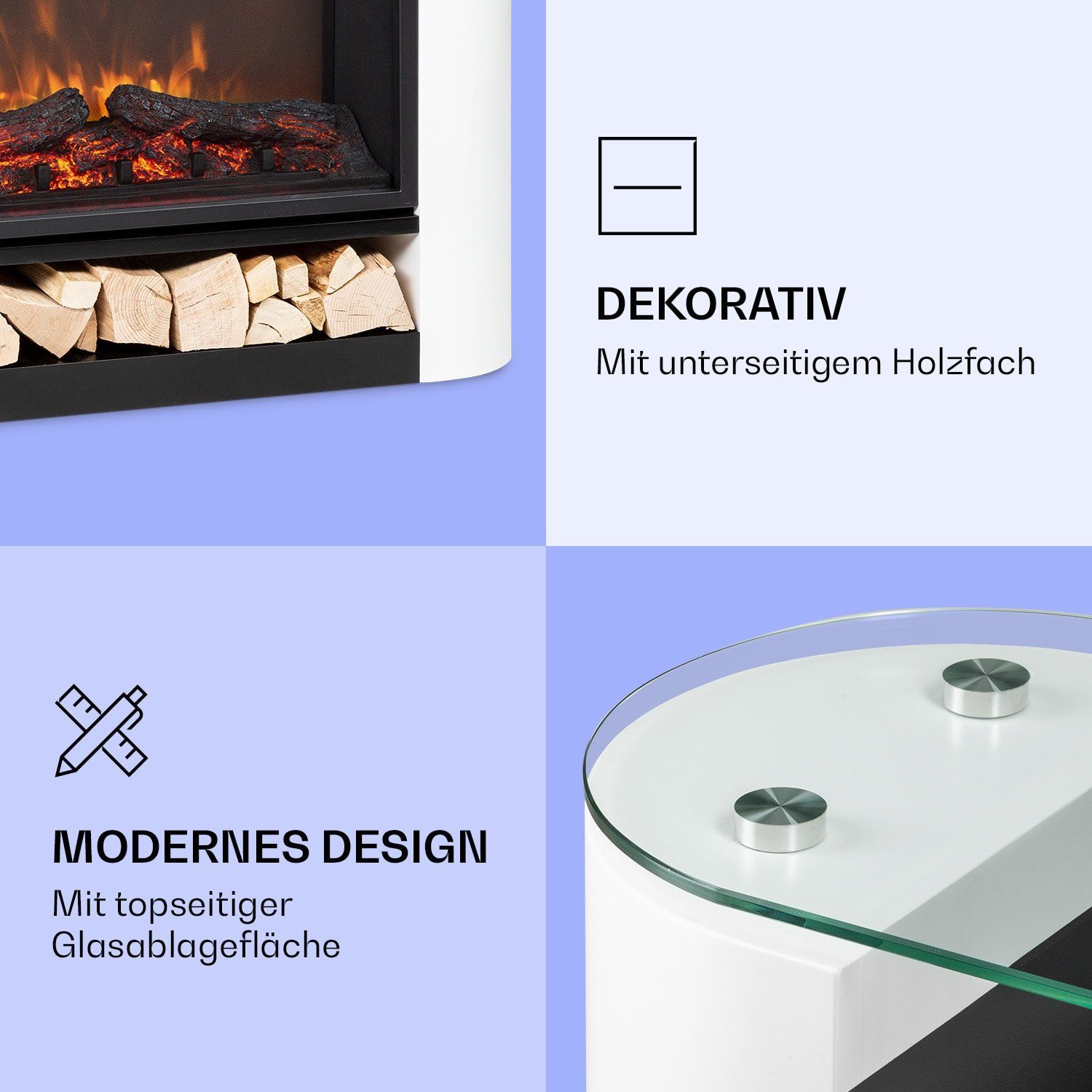 Klarstein Elektrokamin Studio 10 Arc, elektrischer Kamin Heizfunktion elektrischer Kaminofen Elektrokamin