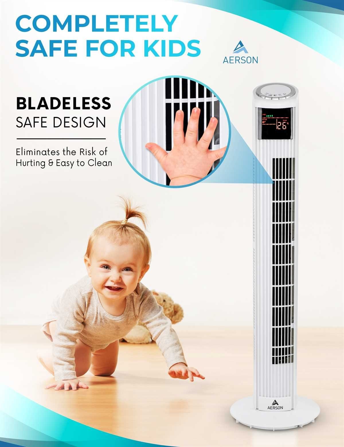 AERSON Turmventilator Ventilator mit Fernbedienung & Timer 90 cm Tower Fan, 3 Stufen, LED Display Raumtemperaturanzeige 45 W