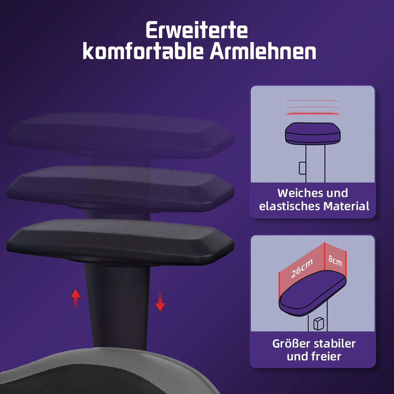 Daynee Gaming-Stuhl Gaming Stuhl,Bürostuhl Ergonomisch mit verstellbare Lendenkissen (Kopfkissen und Armlehnen,Gaming Chair Gepolstert), Gamer Stuhl Wippfunktion, Gaming Stuhl 150 kg Belastbarkeit