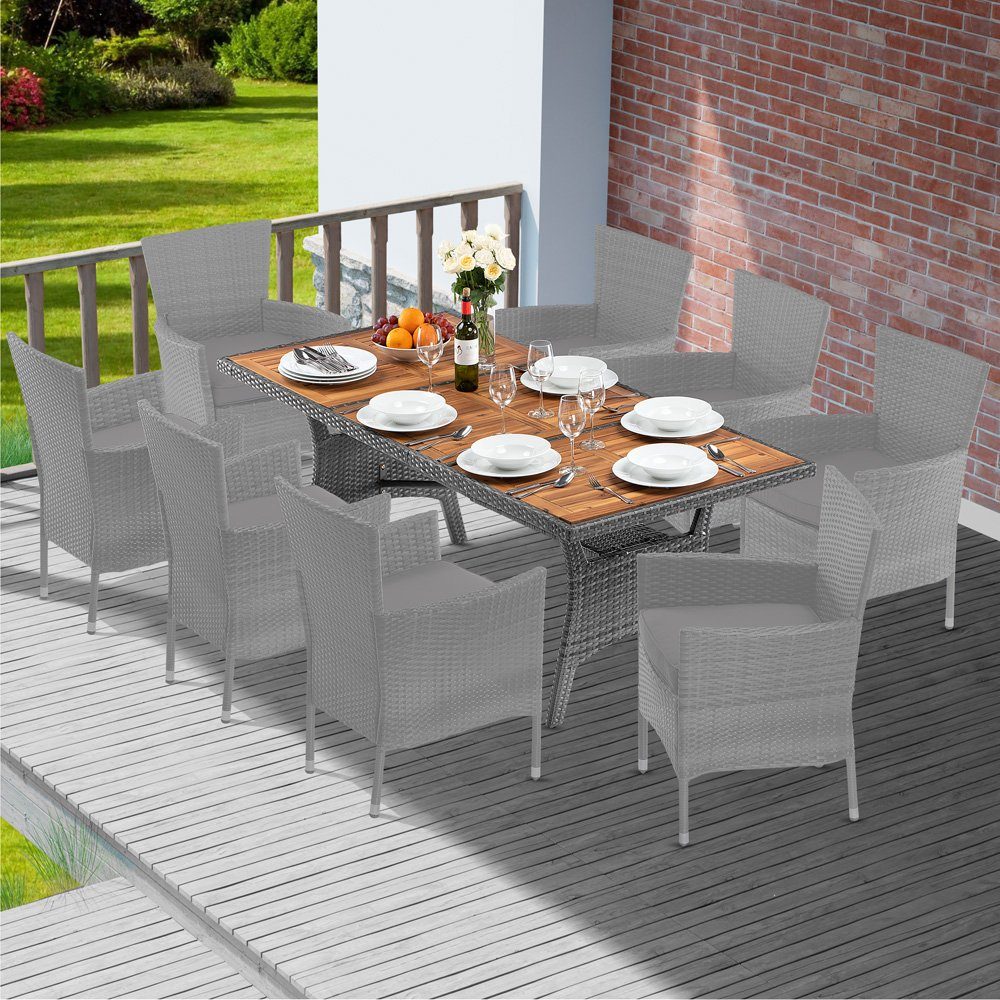 Casaria Gartentisch (1-St), Polyrattan mit Ablage FSC®- zertifiziertes Akazienholz 190x90x74cm