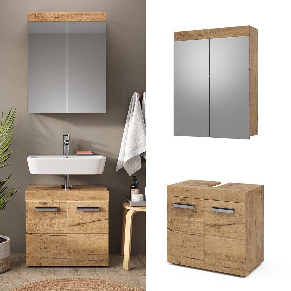 Vicco Badezimmer-Set Badezimmerset LUNA Eiche Wotan Set 1, (2-St., 2-er Set)