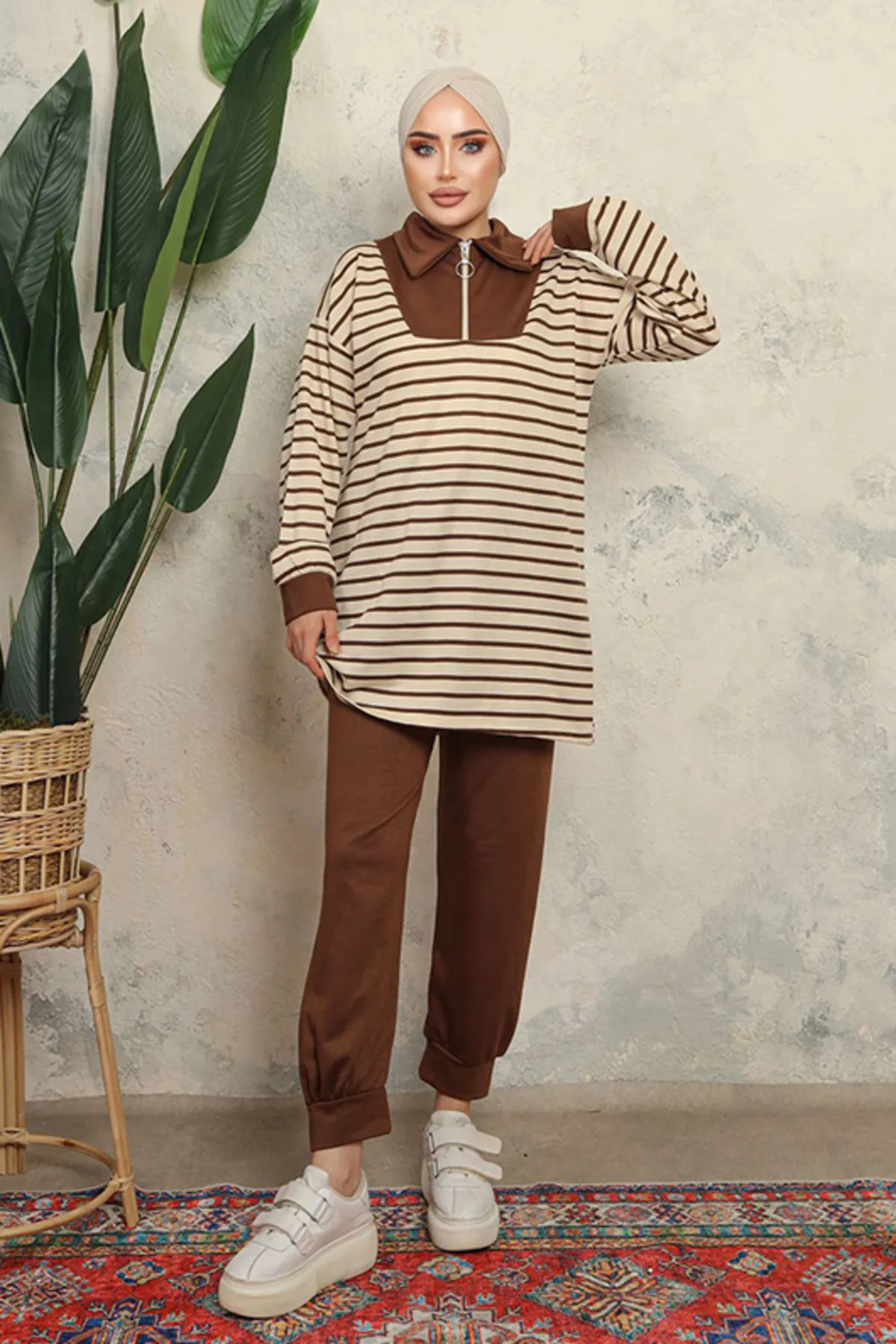benguen  3468 Hijab-Doppelanzug, Braun