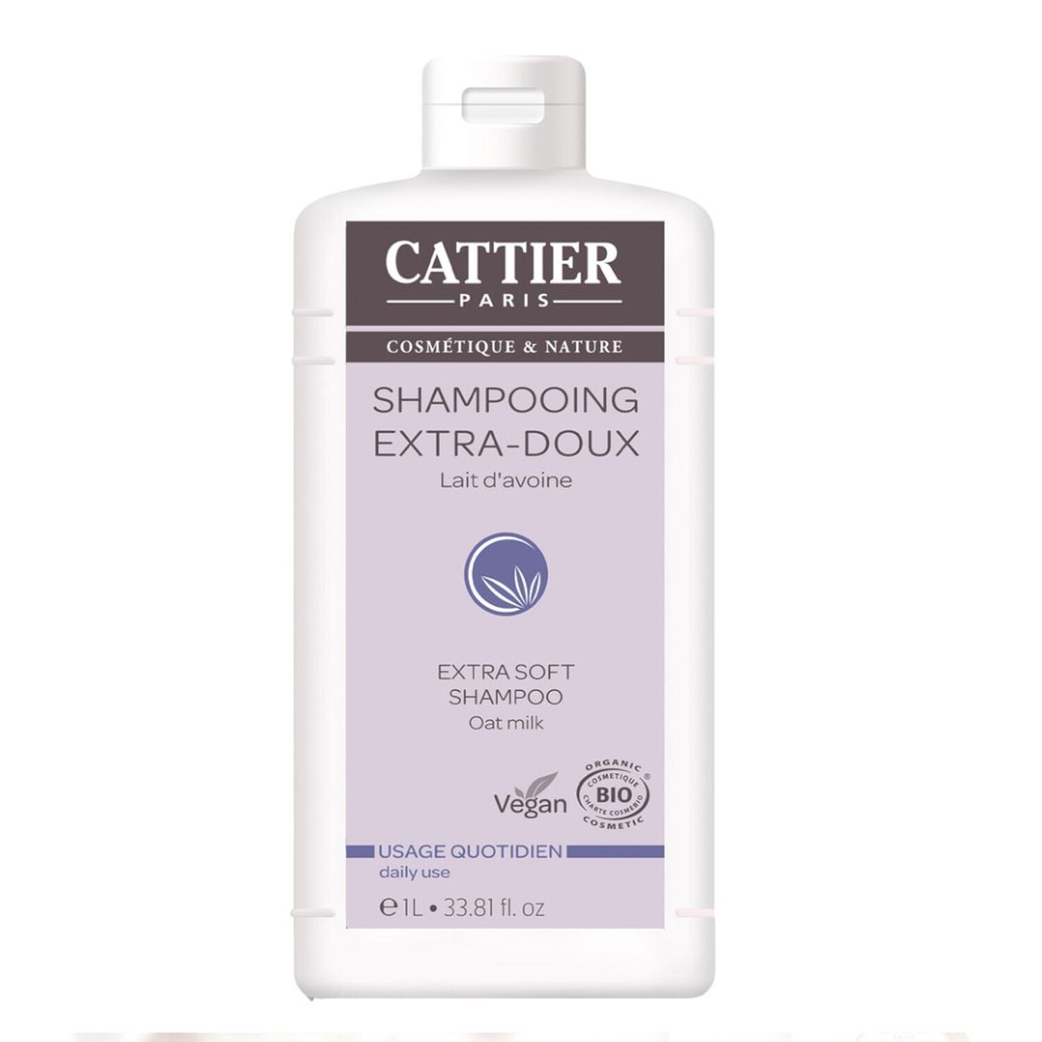 Cattier Shampooing Extra-Doux Lait d'Avoine Usage Quotidien 1 L