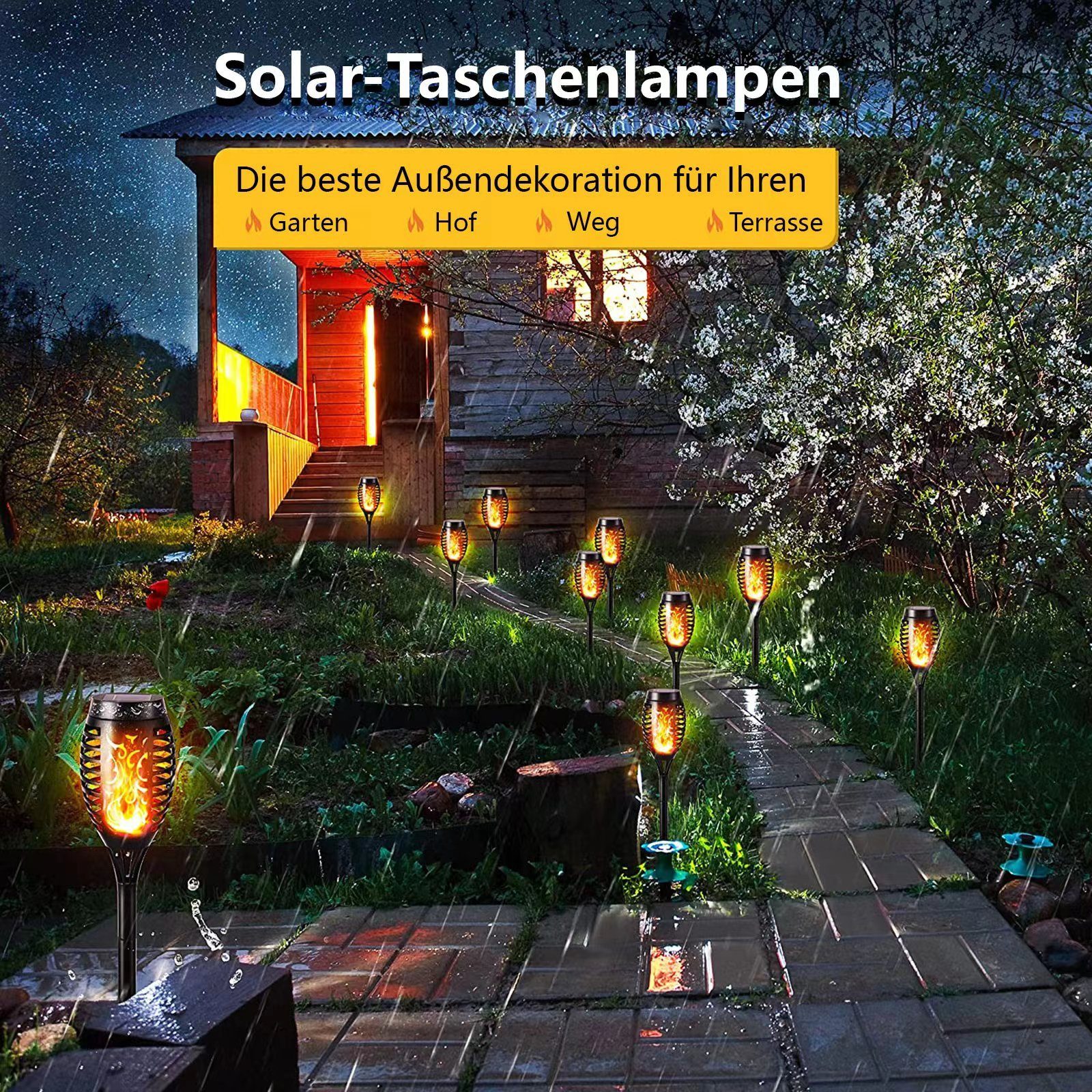 iceagle LED Solarleuchte Solarleuchten Garten - 6 Stück LED Solar Fackel Gartenfackeln, LED fest integriert