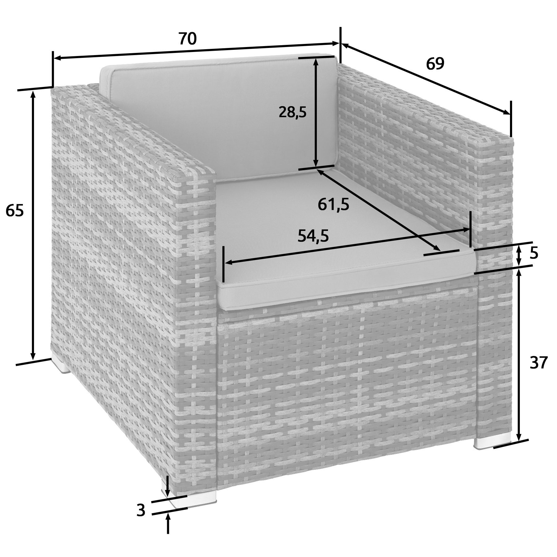 tectake Rattanstuhl Lignano (1er, 1 St), Abnehmbare Sitzkissen