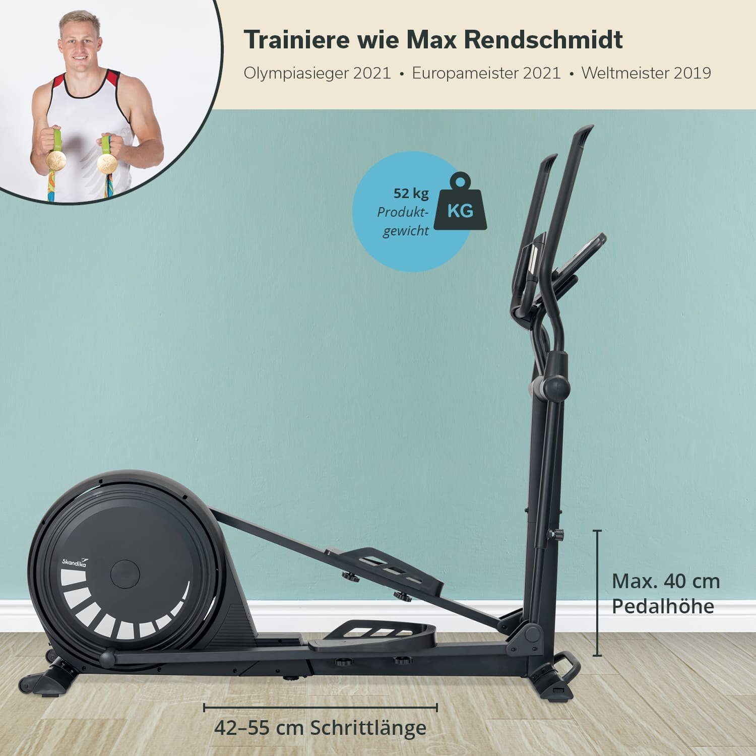 Skandika Crosstrainer Carbon P20-R, Ellipsentrainer für Zuhause, 23 Programme, App kompatibel, bis 135 kg