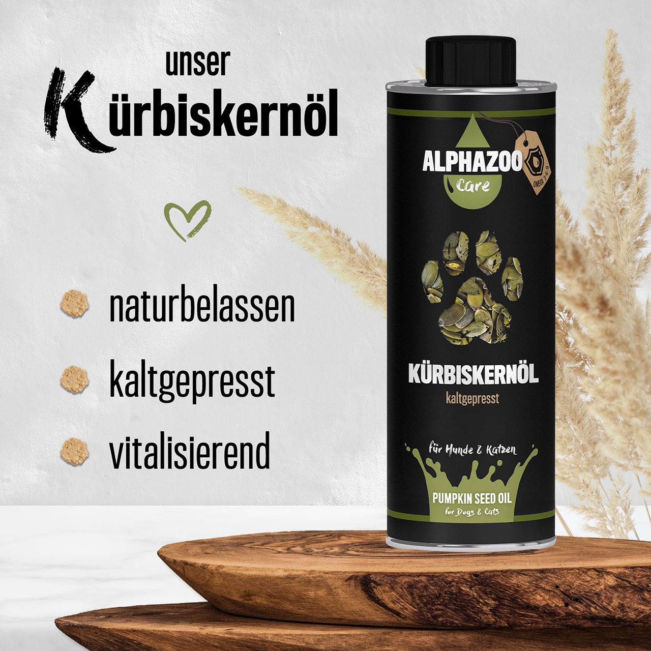 ALPHAZOO Ergänzungsfutter & Aufzucht ALPHAZOO Premium Kürbiskernöl für Hunde und Katzen