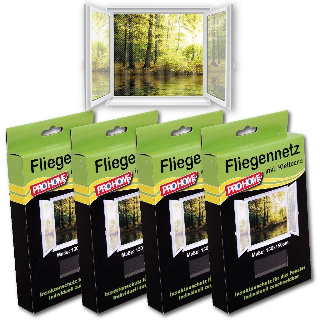 Pro Home Insektenschutz-Fensterrahmen Premium, (4-St), Fliegennetz Mückennetz 130x150cm inkl. selbstklebendem Klettband zu einfachen Fliegengitter-Befestigung