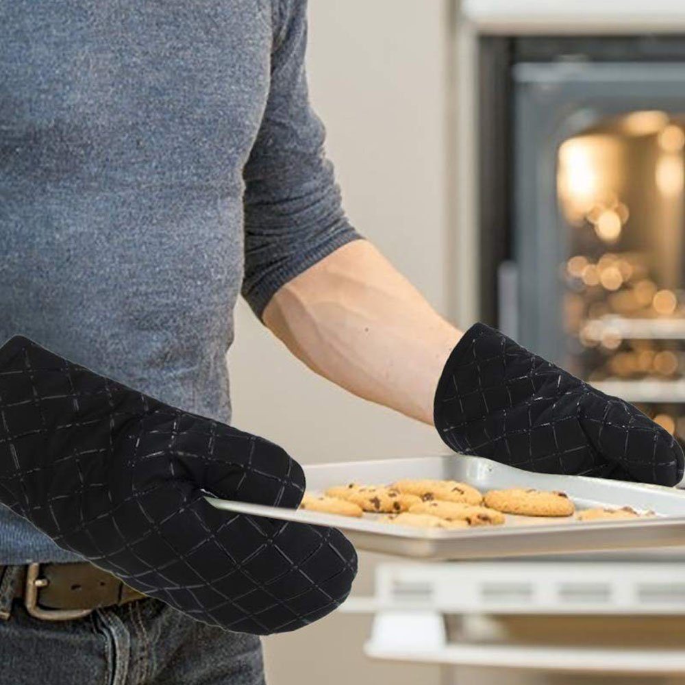 COUNJOYING Topfhandschuhe Küchenhandschuhe Silikon Ofenhandschuhe 1 Paar mit Grau Topflappen, (3-tlg)