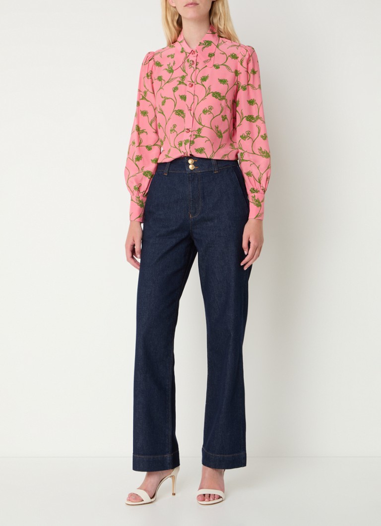 L.K.Bennett  Sonya blouse van zijde met bloemenprint en pofmouw