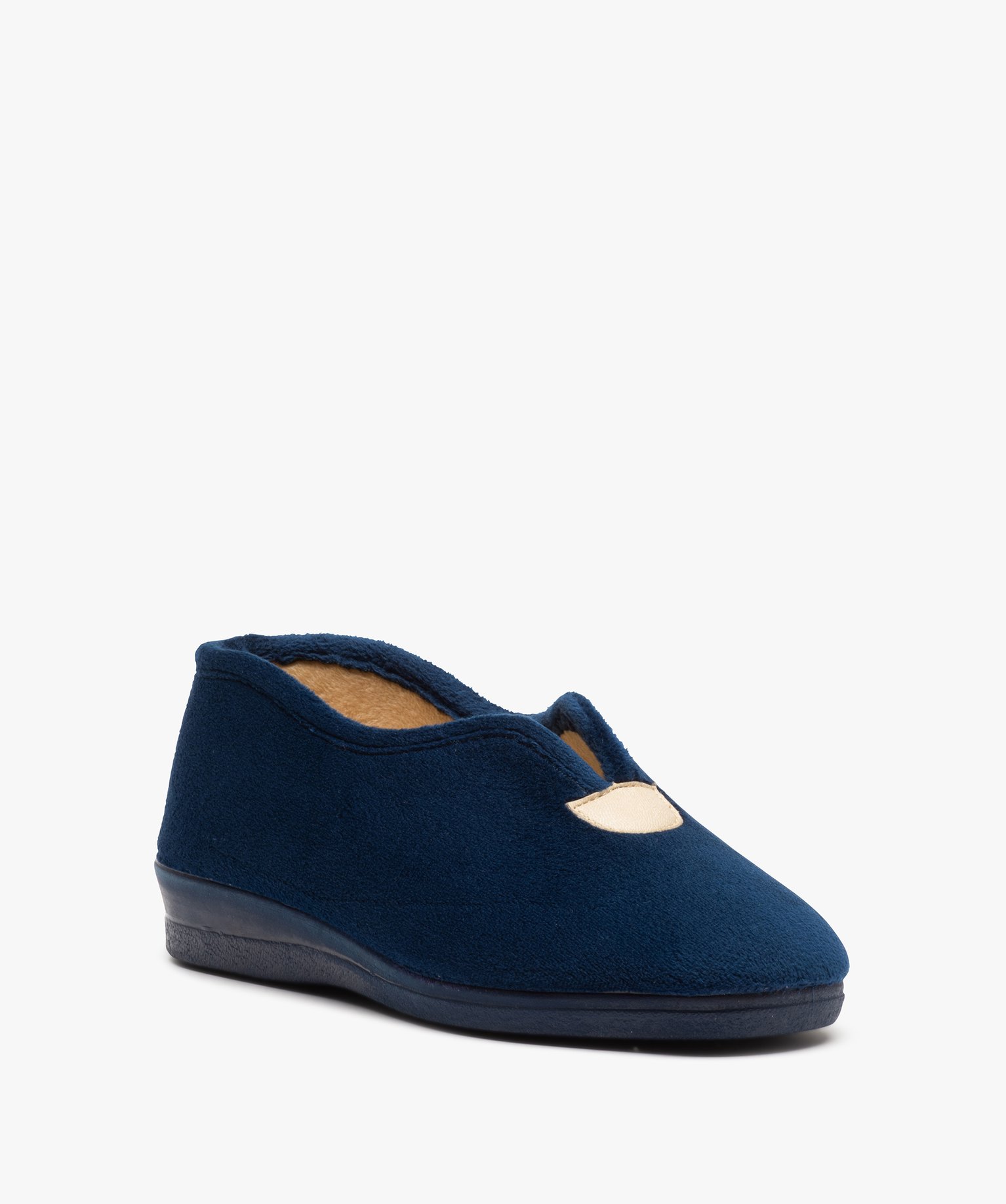 Chaussons femme confort en velours uni bleu | GEMO
