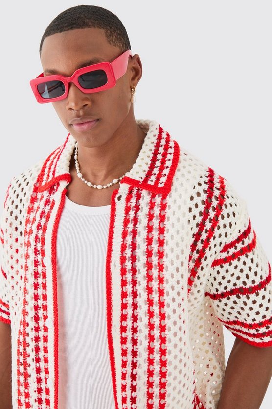 Kastiges gestreiftes Oversize Strick-Hemd