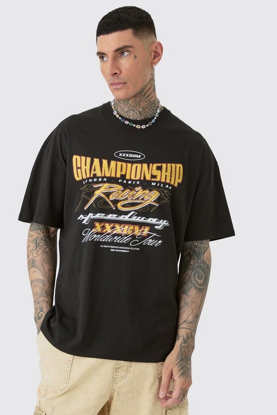 Tall Oversize T-Shirt mit Championship Moto-Print