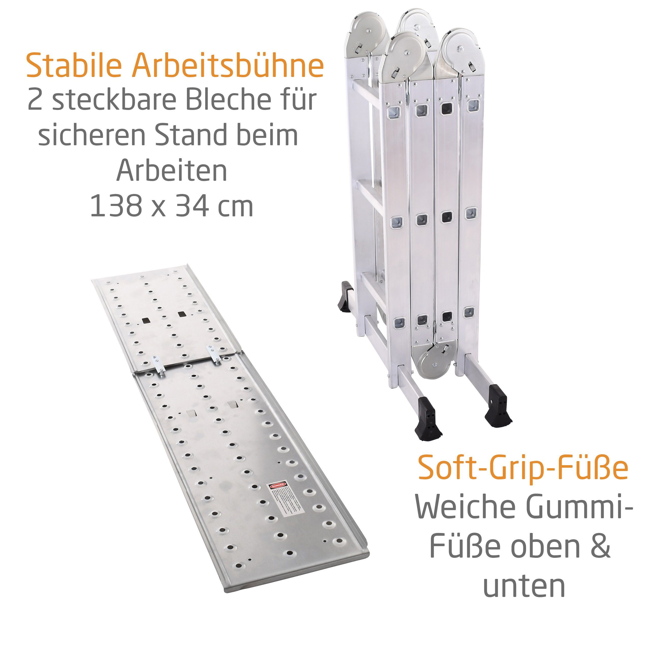 Raburg Vielzweckleiter Alu-Multi-3-Gelenk-Leiter STAGE, Aluminium, 3 x 4 Sprossen