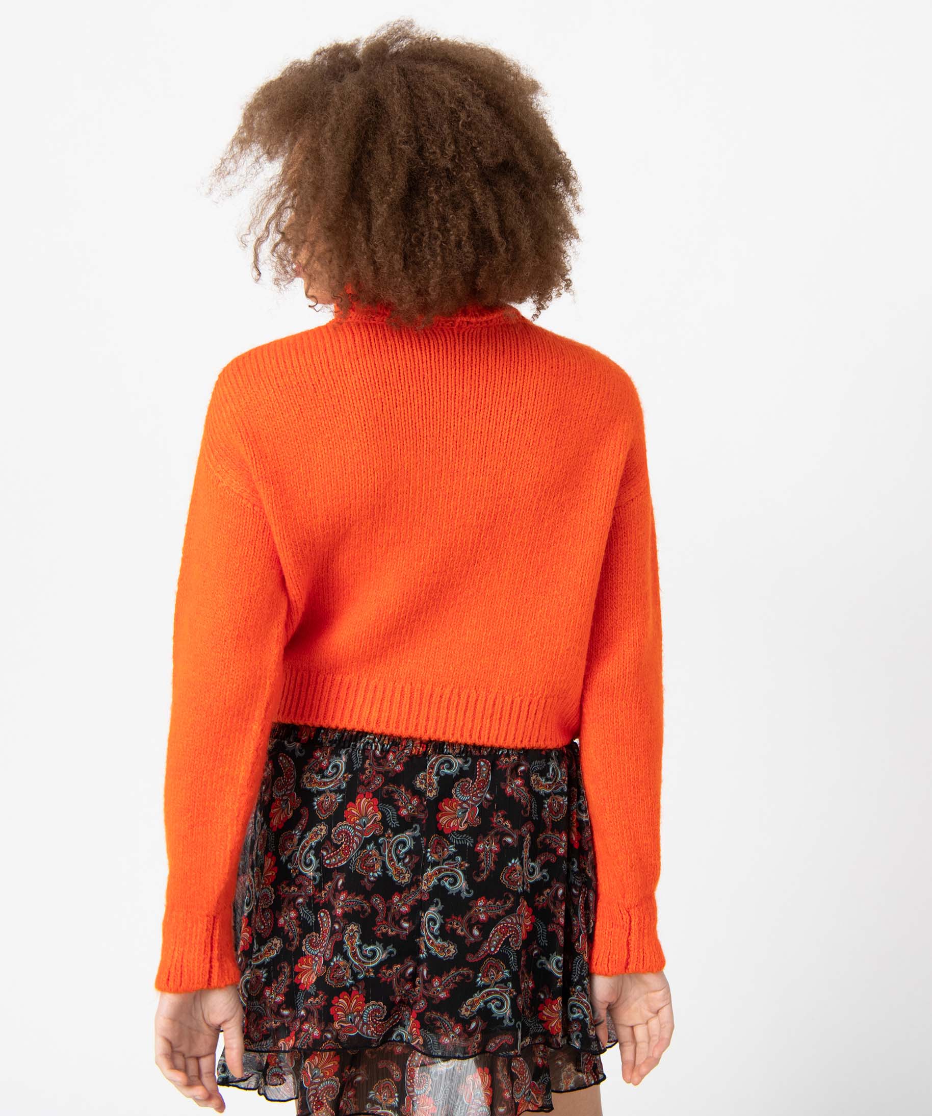 Pull femme à col roulé coupe courte orange | GEMO