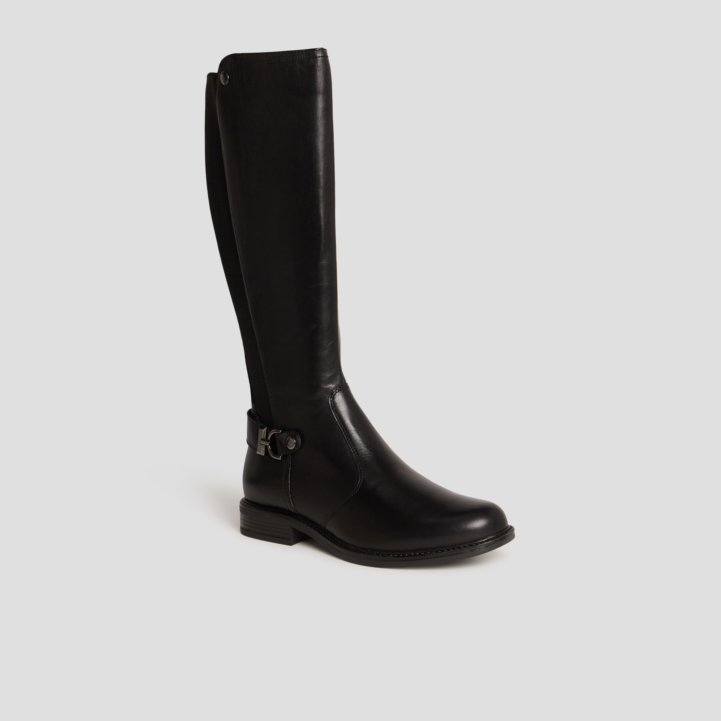 Bottes cavalières avec boucles en cuir noir femme | La Halle