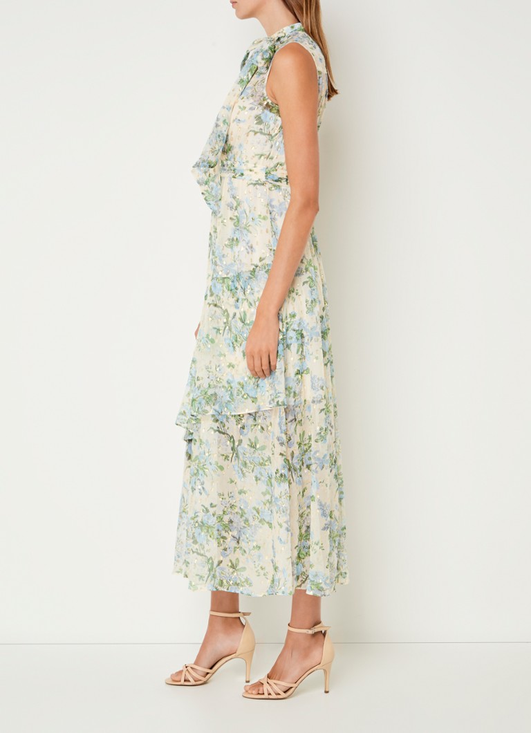 Abito lungo Robyn di LKBennett in misto seta e lurex con stampa floreale.