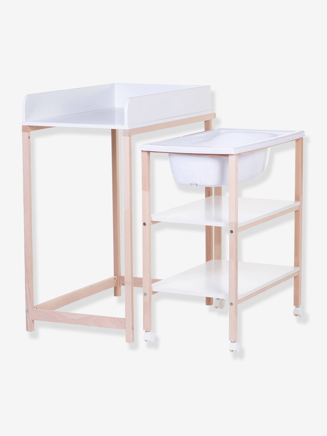 Table à langer avec baignoire intégrée CHILDHOME blanc/bois