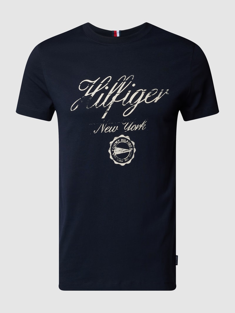 T-Shirt mit Label-Print in marineblau