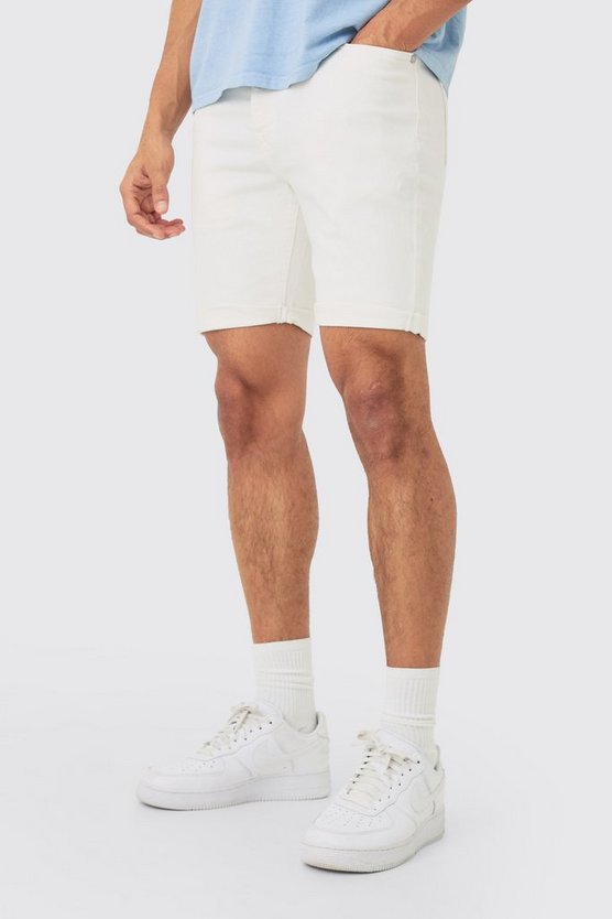 Weiße Skinny Stretch Jeansshorts