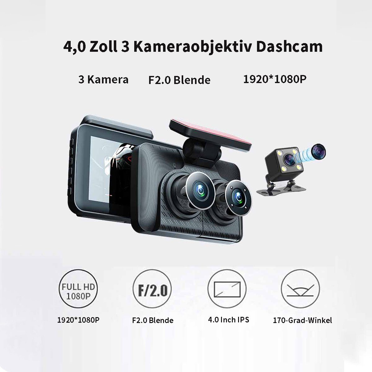 Yoyaxi Hochauflösende Autokamera mit WiFi-Konnektivität Dashcam (Doppelte Linsen, Weitwinkel, Nachtsicht für umfassende Abdeckung)