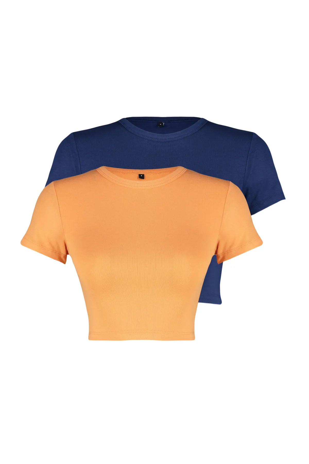 Trendyol Collection  Premium Marineblau-Orange 2er-Pack kurze Viskose/weiche Stretch-Strickbluse TWOSS23BZ00108
