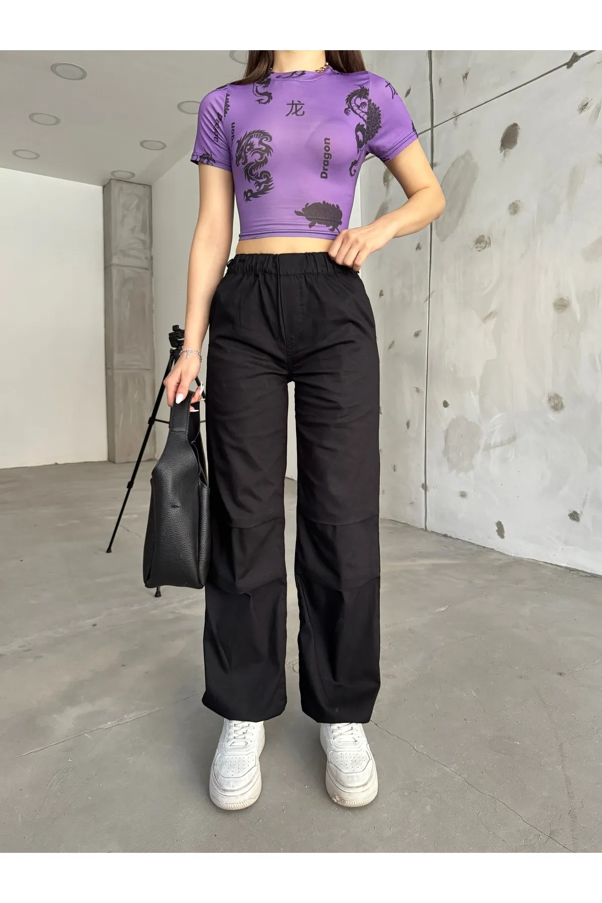 BİKELİFE  Schwarze Stopper-Fallschirmhose für Damen