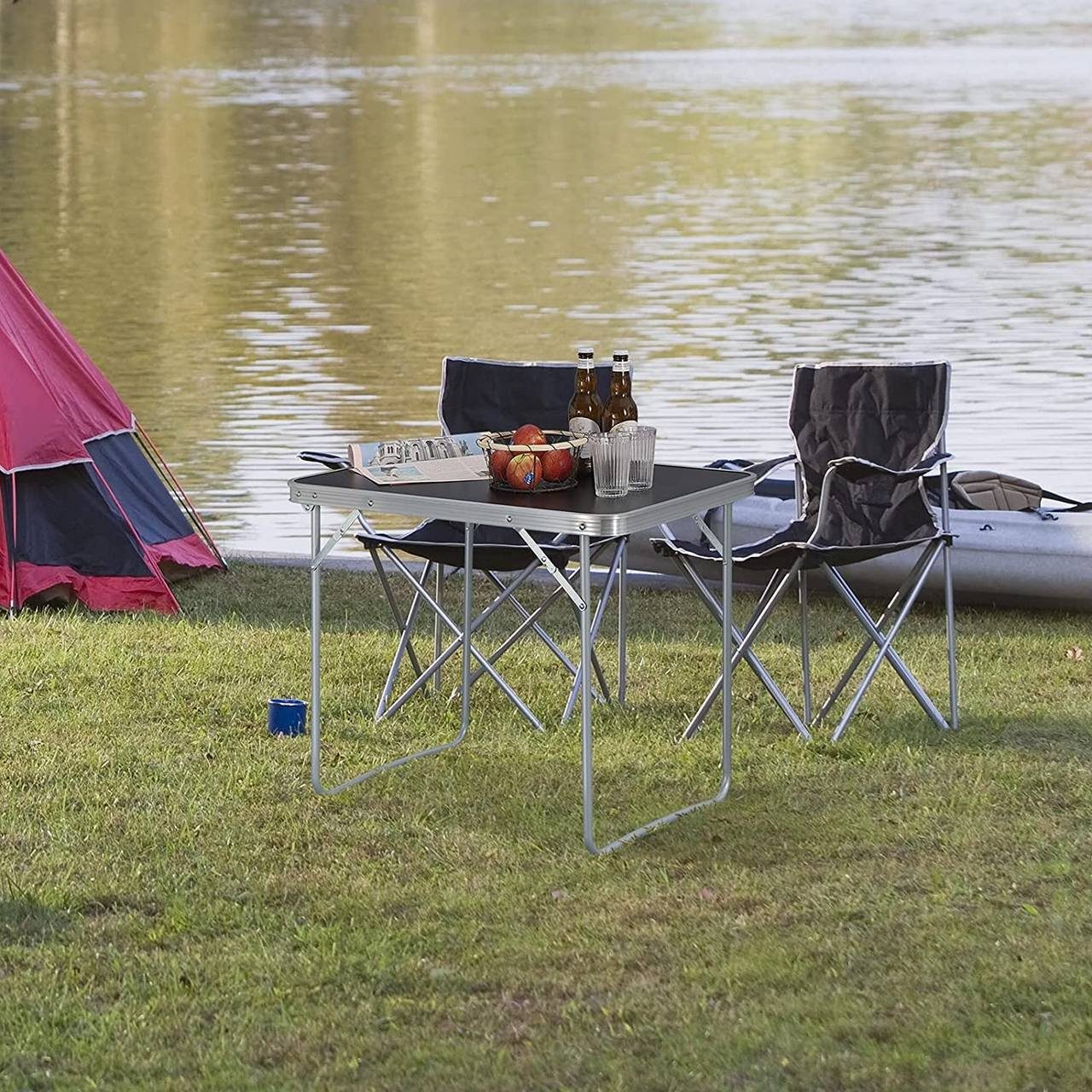 Woltu Campingtisch (1-St), mit Griff, zusammenklappbar aus Alu und MDF