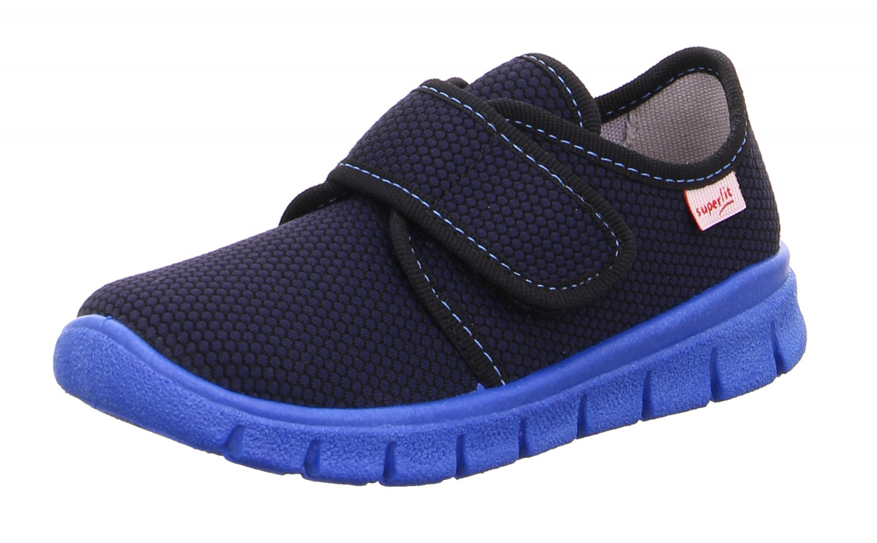 BOBBY - Blau Hausschuh mit Klettverschluss