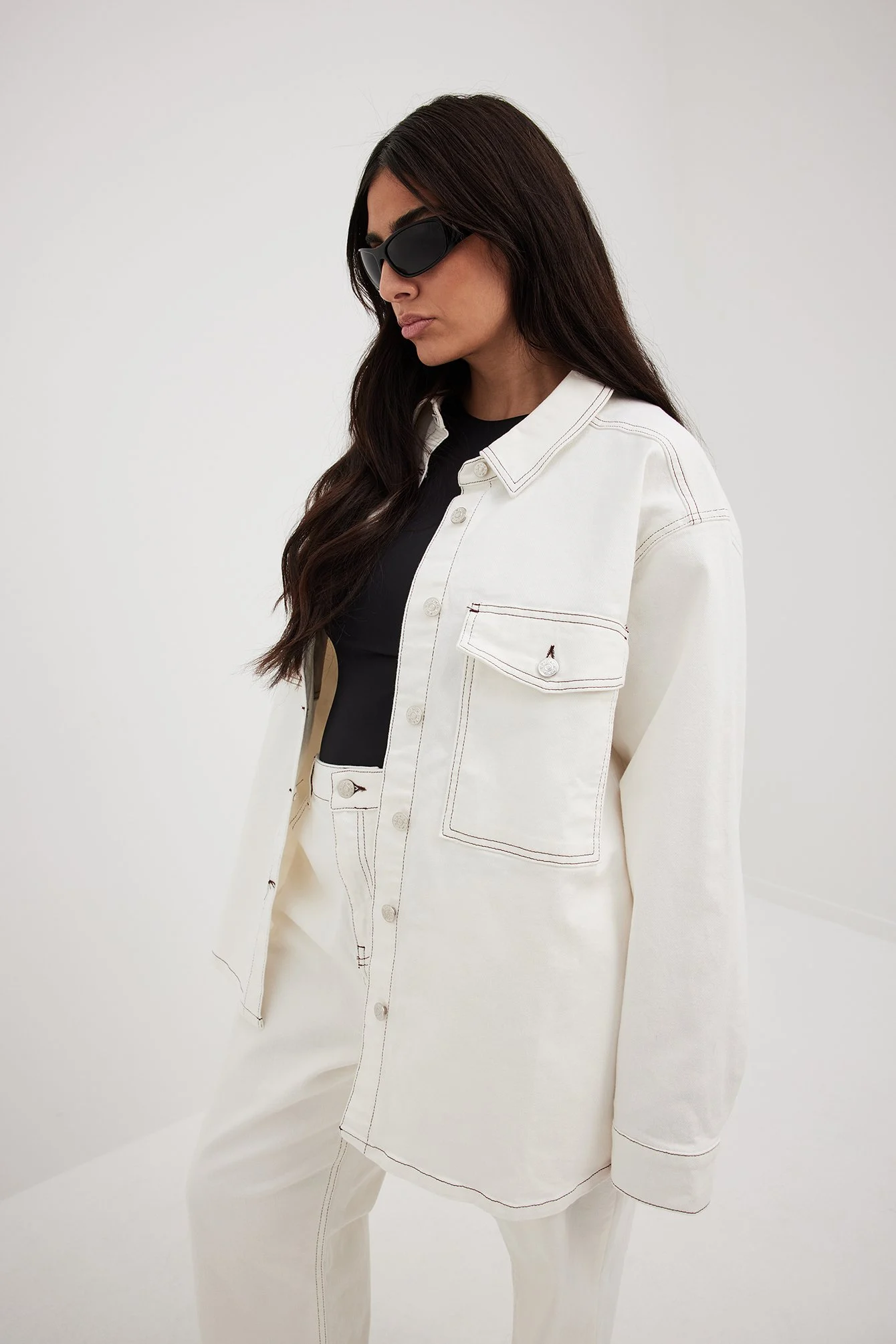 Oversize-Jeanshemd mit Kontrastnaht