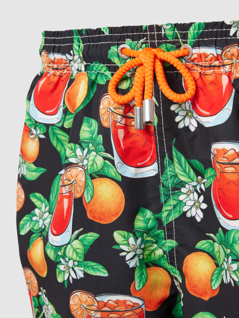 Badehose mit Label-Patch Modell 'GUSTAVIA' in schwarz