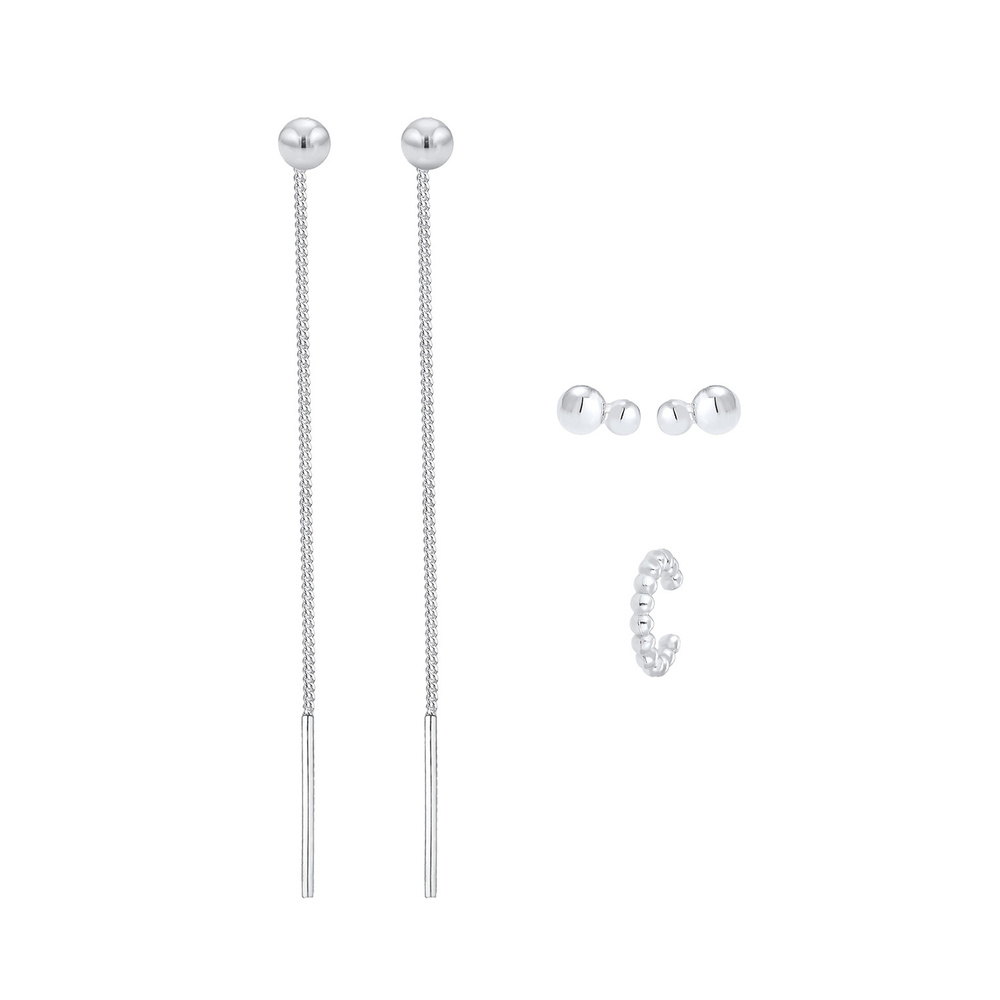 Elli Elli Boucles d'Oreilles Earcuff Set de 3 Boucles d'Oreilles Femme - (925/1000) Ar Boucles d'oreilles