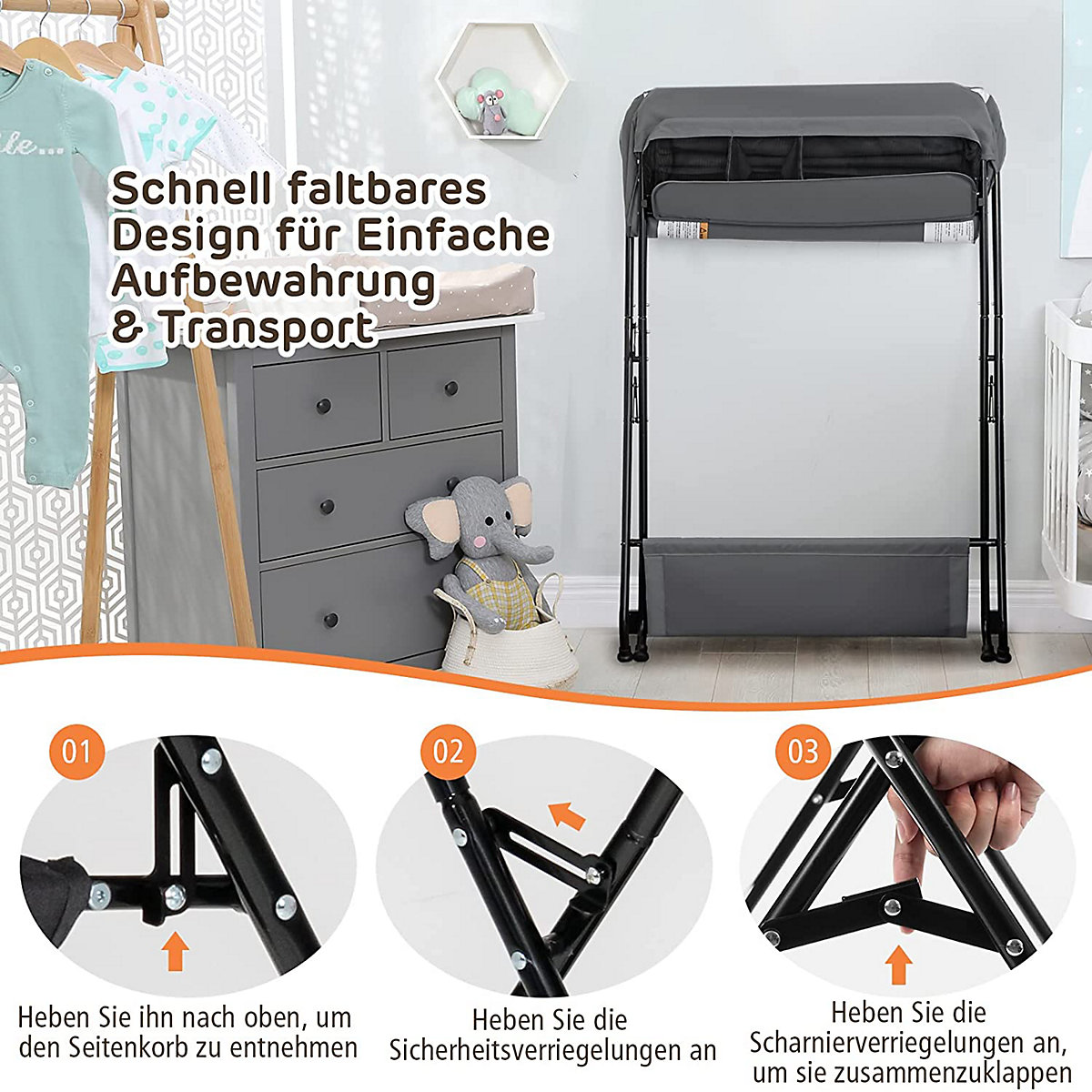 Wickeltisch Klappbar Wickelkommode mit Aufbewahrungskorb