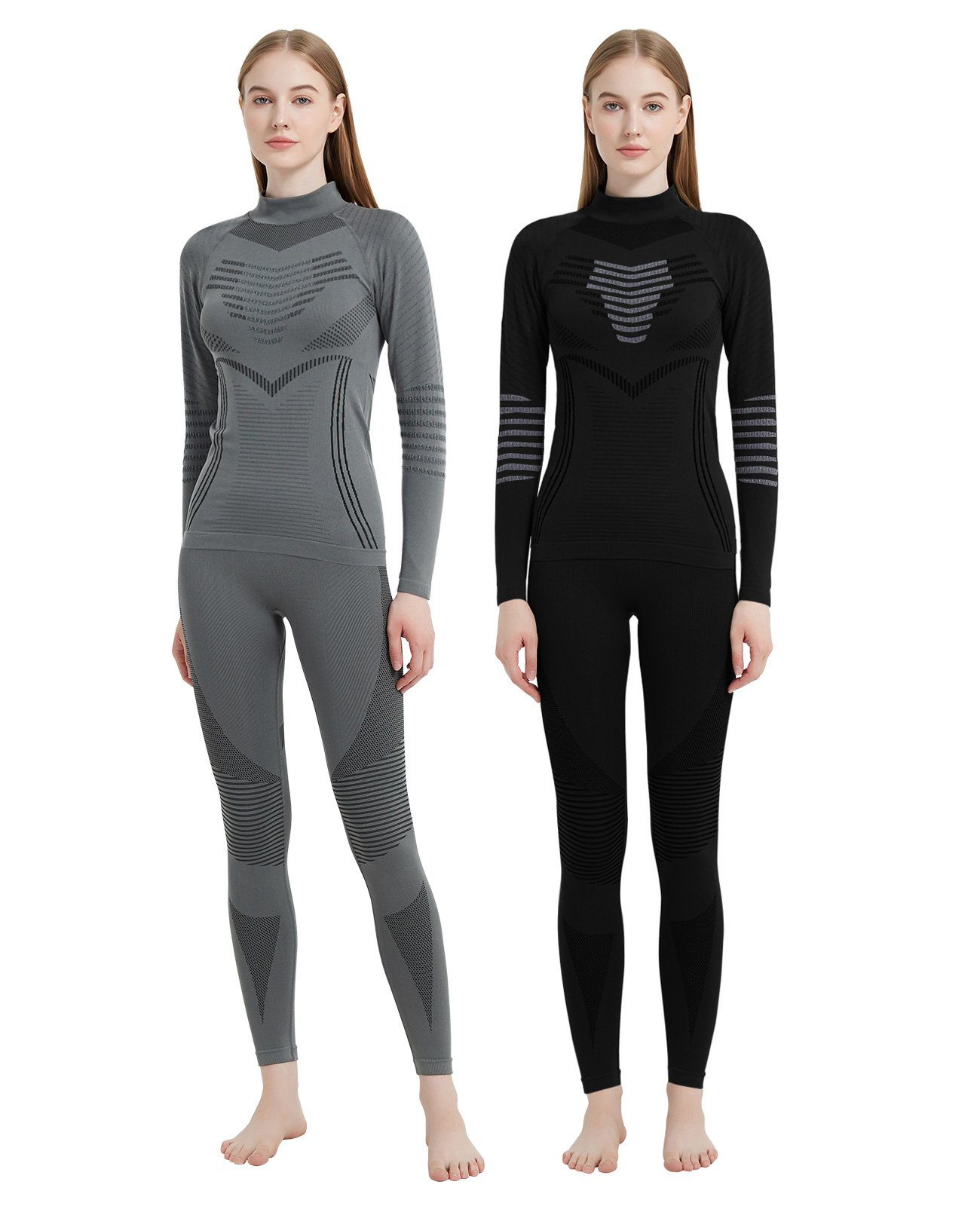 MEETYOO Thermounterhemd Damen Fleece Funktionsunterwäsche Set (Funktionsunterwäsche Skiunterwäsche Set, Lange Thermohemd Unterhose) Lange Unterhosen Kompressionsanzug S-XL