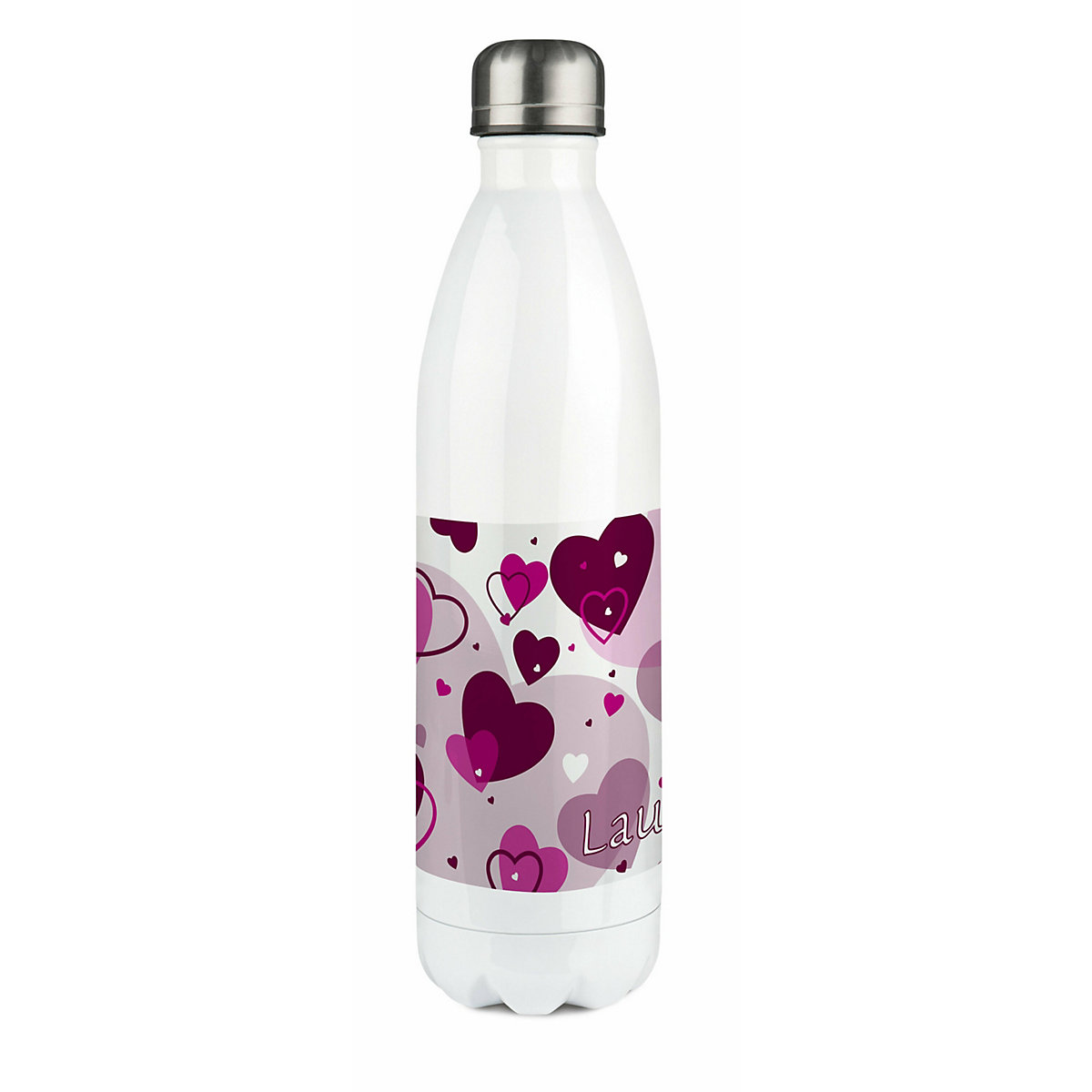 Edelstahl Kinder Thermoflasche / Trinkflasche bunt Herz Farbe brombeere Spülmaschinenfest, Auslaufsicher, Bruchfest, Doppelwandig, Für Heißgetränke geeignet, Mit Deckel, Isoliert