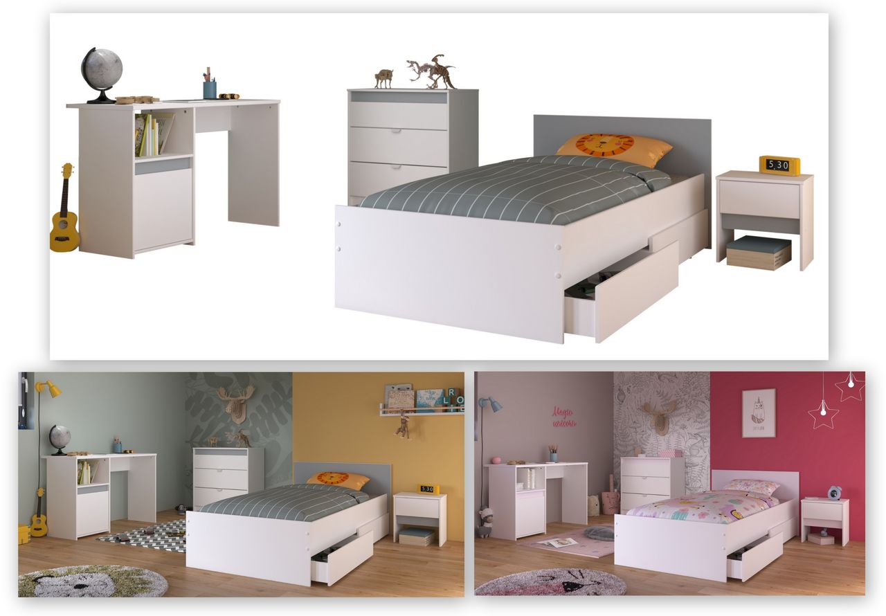 Parisot Kinderzimmer, 5-tlg., Pirouette 25 - Farbige Einsätze drehbar - Rosa oder Grau