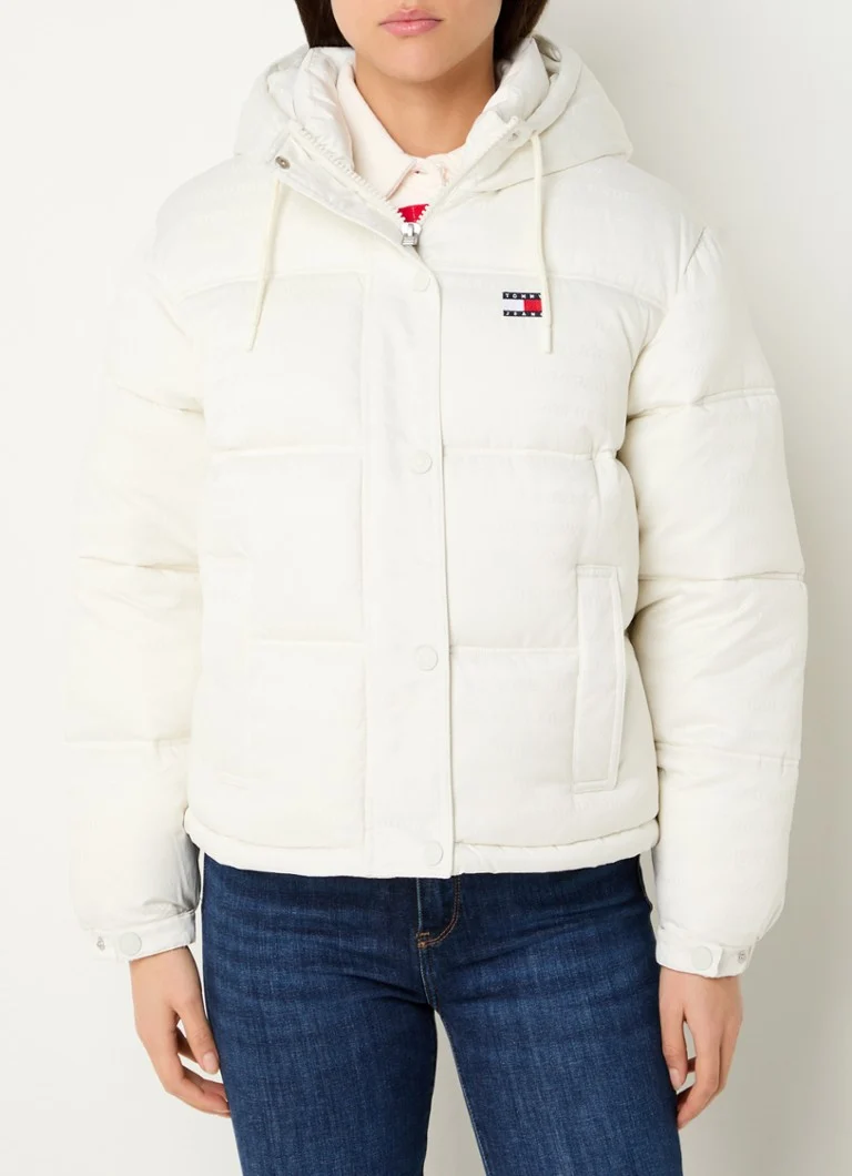 Tommy Hilfiger -toppatakki, jossa logopainatus ja huppu