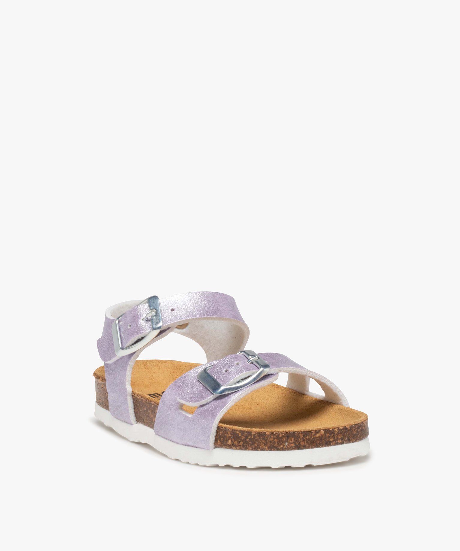 Sandales fille à brides métallisées et semelle liège violet clair | GEMO