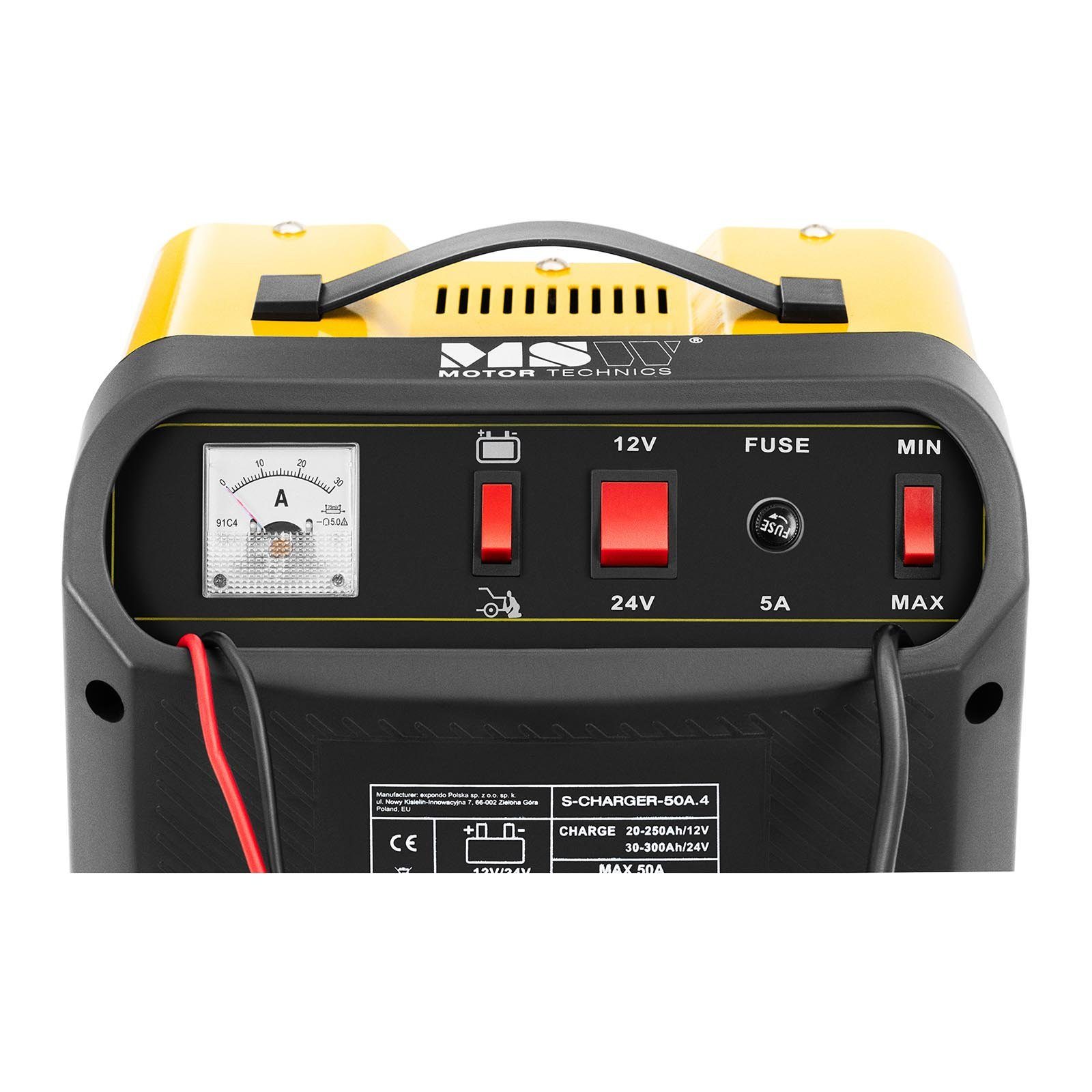 MSW Auto Batterieladegerät Kfz Pkw Ladegerät Kabelfach 20 - 300 Ah (12/24 Autobatterie-Ladegerät