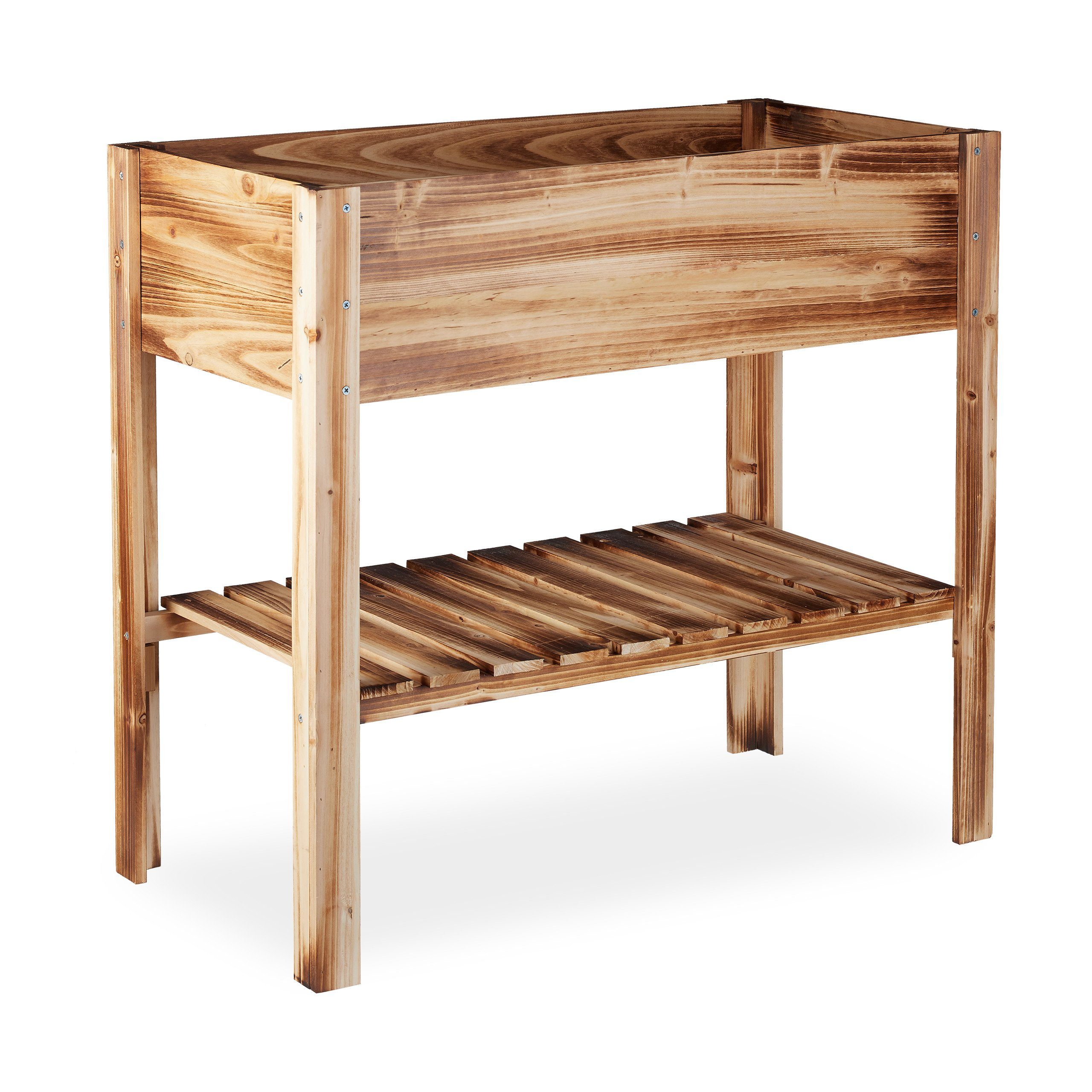 relaxdays Hochbeet Hochbeet Holz geflammt