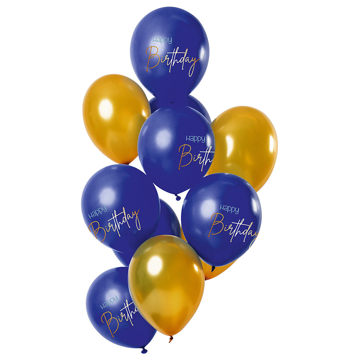 Luftballons Happy Birthday gold/blau 30 cm, 12 Stück