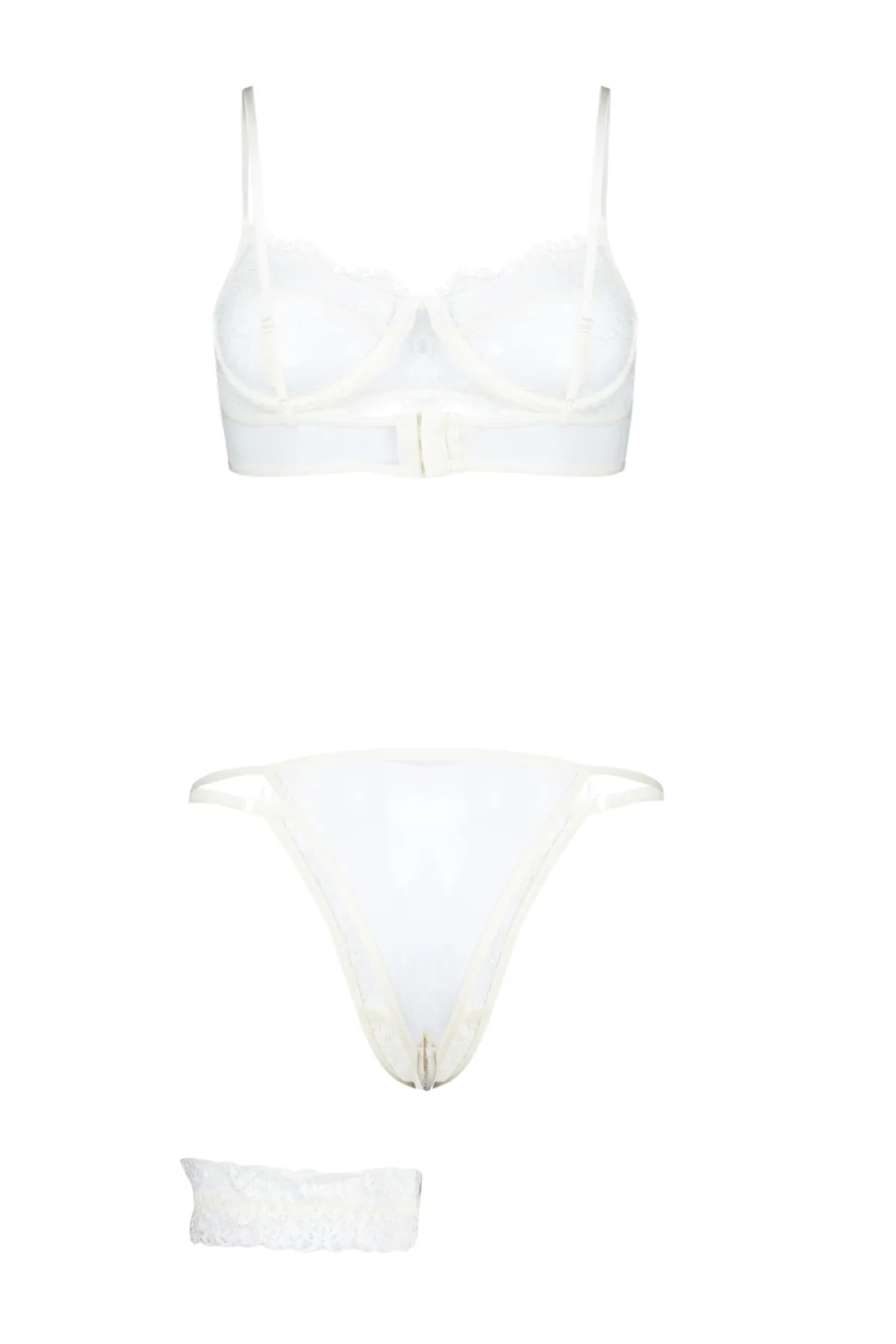 Trendyol Collection  Braut-Dessous-Set aus weißer Spitze, Beinband, Seilriemen, ohne Kappe, Strick, THMSS24CC00023