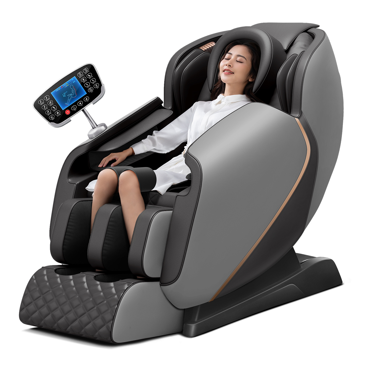 Happy Home Happy Home Elektrischer Massagesessel mit Kopfstütze, Armabdeckung & Airbag, Schwarz / Grau
