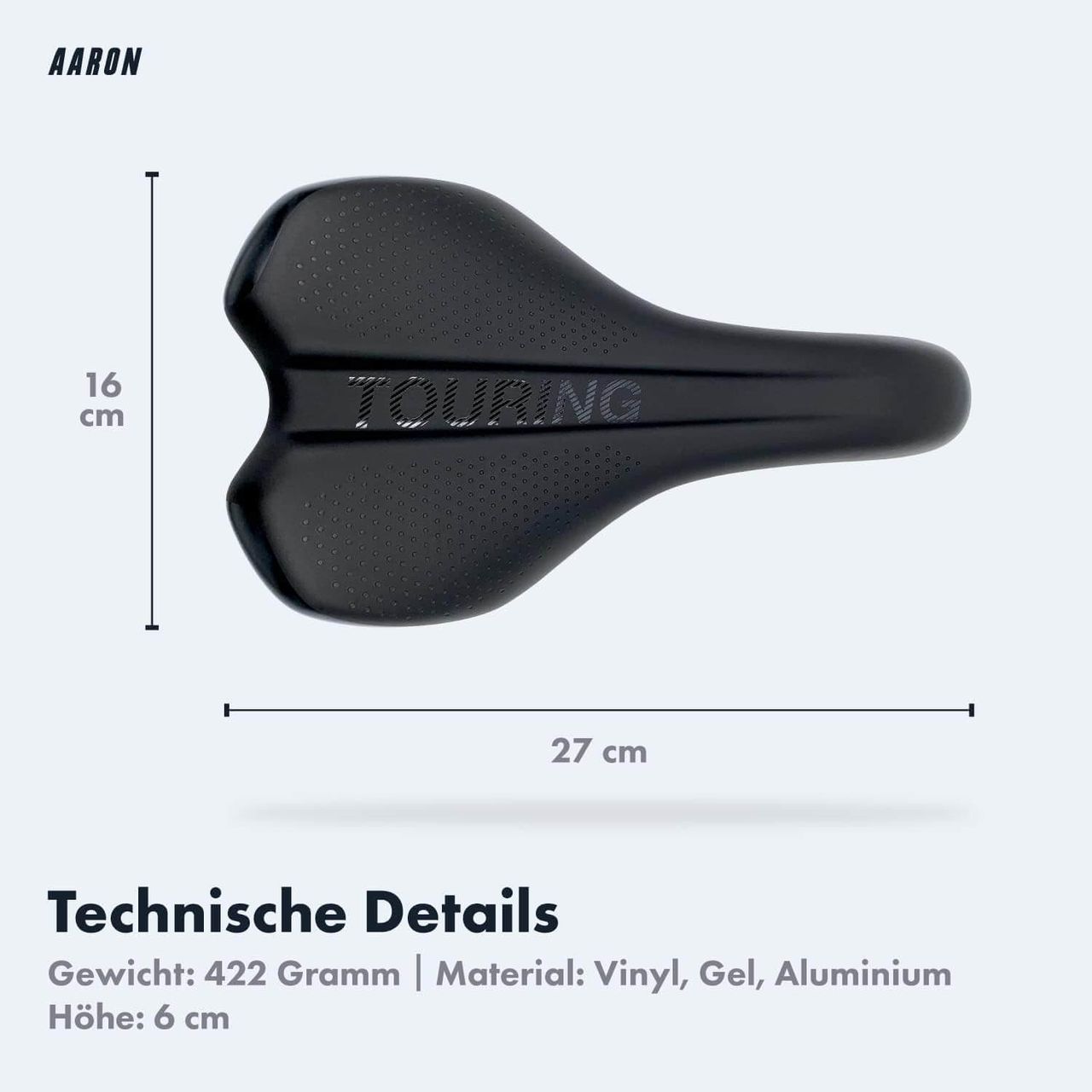 AARON Touring ergonomischer Fahrradsattel Unisex für Trekkingrad, Mountainbike, Stadtrad, E-Bike